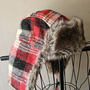 Big Buddha Plaid Trapper Hat with Faux Fur Trim & Sparkle One Size